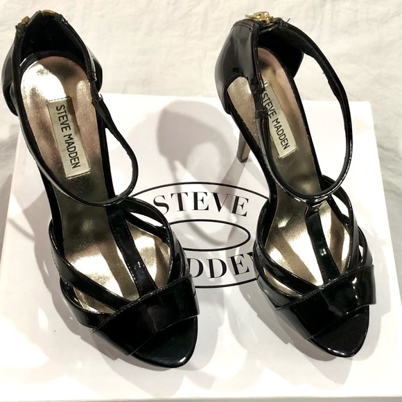 STEVE  MADDEN Black Patent Platform sandal Haylow 5” Heels size 8  Pre-owned - Picture 4 of 9